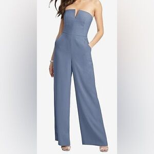 Dessy Collection Silverstone Strapless Notched Crepe Jumpsuit with Pockets NWT
